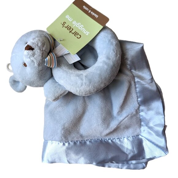 2011 Carter's Baby Bear Security Blanket Snuggle Me Blankie & Rattle 14x14" VTG - Picture 2 of 8